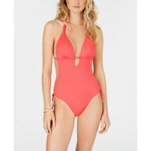 Bar Ill Women's Solid Cutout One-Piece Swimsuit Coral Medium